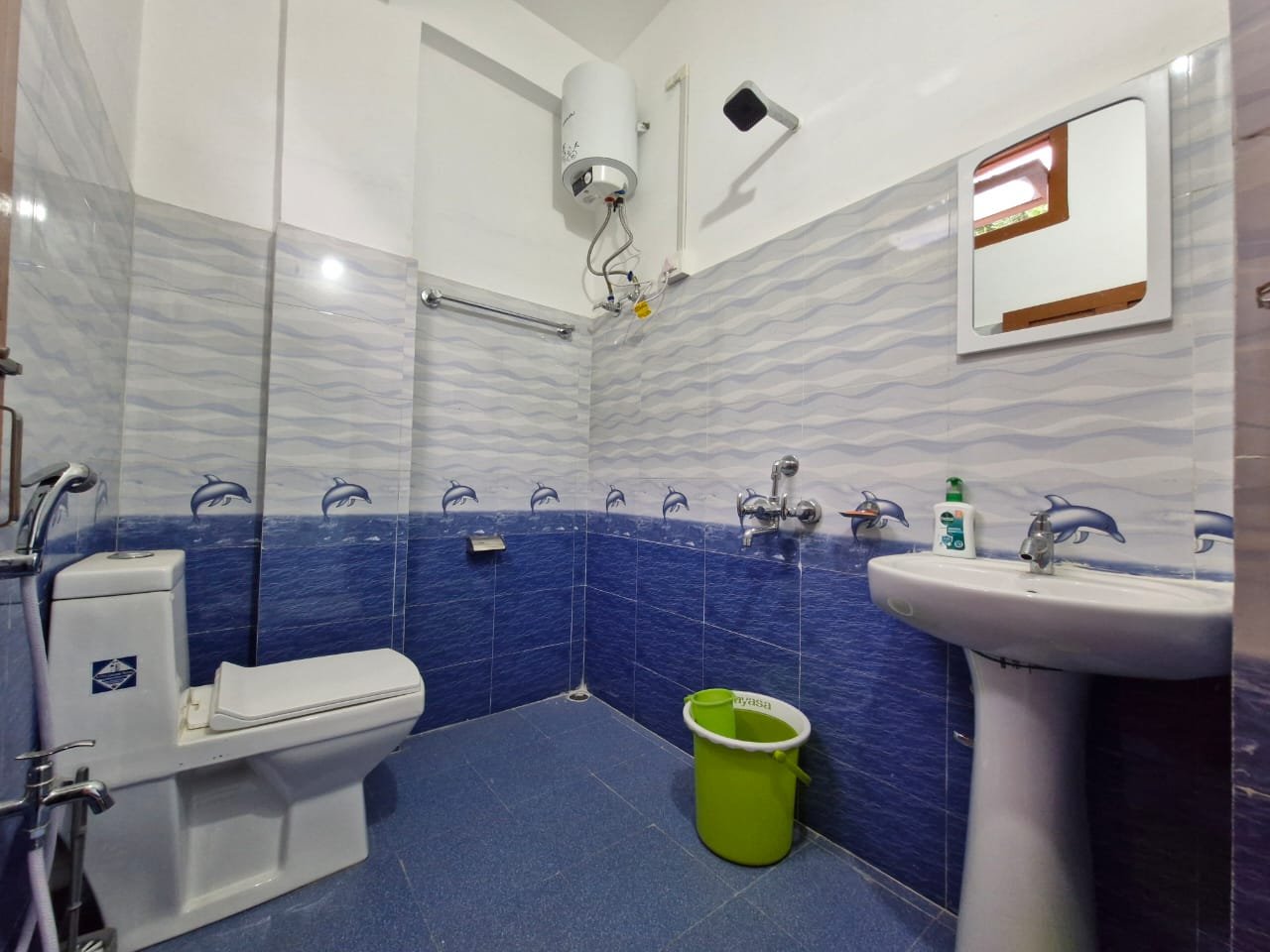 Modern Bathroom with Blue Tiles